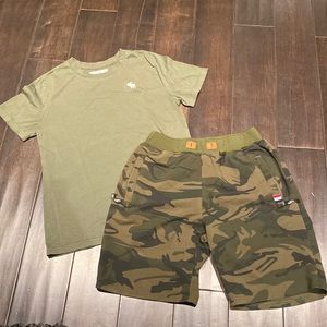 Army green T-shirt and shorts set